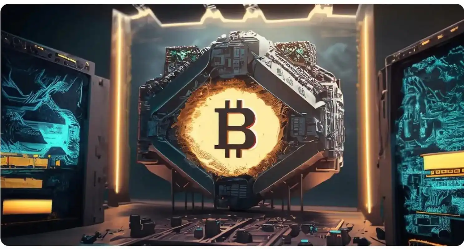 A large-scale mining farm with rows of mining rigs, showcasing the infrastructure needed for crypto mining.